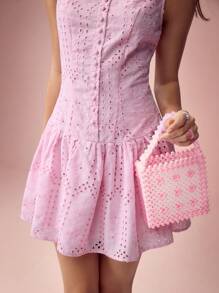 Enchnt Vestido corto casual de mujer de unicolor, sin mangas, con pliegues simples
