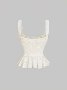 SHEIN MOD 女士杏色背心和蕾丝长款美人鱼裙套装，春季优雅装扮，老钱女人，女士朴素连衣裙 - 杏色 - 查看 8