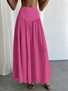 Firerie Women's Elegant A-Line Skirt With Waist Ruching & Real Pockets - Hot Pink - View 4