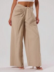 MUSERA Textured Woven Dipped Drape Waist Trousers Elegant Summer Sexy Chic Casual - Grey - View 2