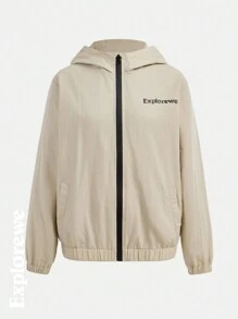 SHEIN 2 pièces Ensemble veste à capuche zippée et pantalon à imprimé lettres manches longues pour adolescentes - Kaki - Voir 6