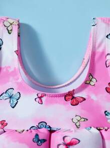 SHEIN Baby Girls' Cute Butterfly Knitted Buoyancy Swimsuit, Summer