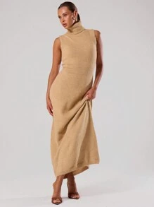 MUSERA High Neck Sleeveless Maxi Sweater Dress Chic - Apricot - View 1
