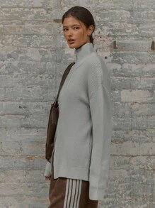 MUSERA Longline Fitted Double Ended Zip Ribbed Knit Turtle Neck Jumper Christmas Winter Elegant Party Evening