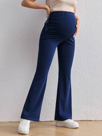 SHEIN Quần Jeans Ống Loe Co Giãn Cho Bà Bầu, Thường Ngày - Xanh Dương