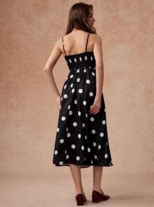 Écloséra 法式女式圆点宽松连衣裙 - 黑色 - 查看 2