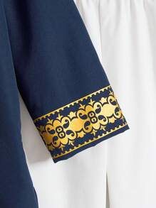 2pcs/Set Young Boy Print Half Placket Shirt + Pants Kurta Set - Multicolor - View 5