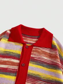 ROMWE MEN Street Life Camiseta de punto de manga corta con rayas de contraste para hombre, casual