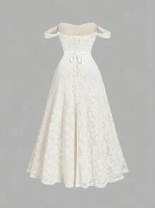 SHEIN MOD Plus Size Romantic Faux Fishbone Design One Shoulder Dress,Apricot Lace Bandeau Off Shoulder Uplift Long Dress,Dinner Outfit,Formal Dress,Prom Dress,, Dress, Bridesmaid Dress,Velvet Dress,Homecoming Dresses,Renaissance Dress,Vintage Dress,New Year,Valentine,Birthday Dresses For Women - Beige - View 2