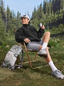 In My Nature 户外羊毛半拉链领纯色简约时尚休闲日常穿着 - 黑色 - 查看 7