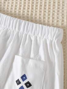 女婴自然风套装，夏季时尚米色刺绣上衣和裙子 - 米色 - 查看 7