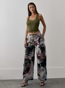 MUSERA Mid Rise Adjustable Waist Wide Baggy Leg Printed Parachute Pants Spring 90's Y2k Cute Sexy Chic Summer - Multicolor - View 1