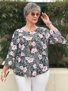 EMERY ROSE 大码春夏豹纹印花休闲日常简约风妈妈衬衫度假女装 - 彩色 - 查看 1