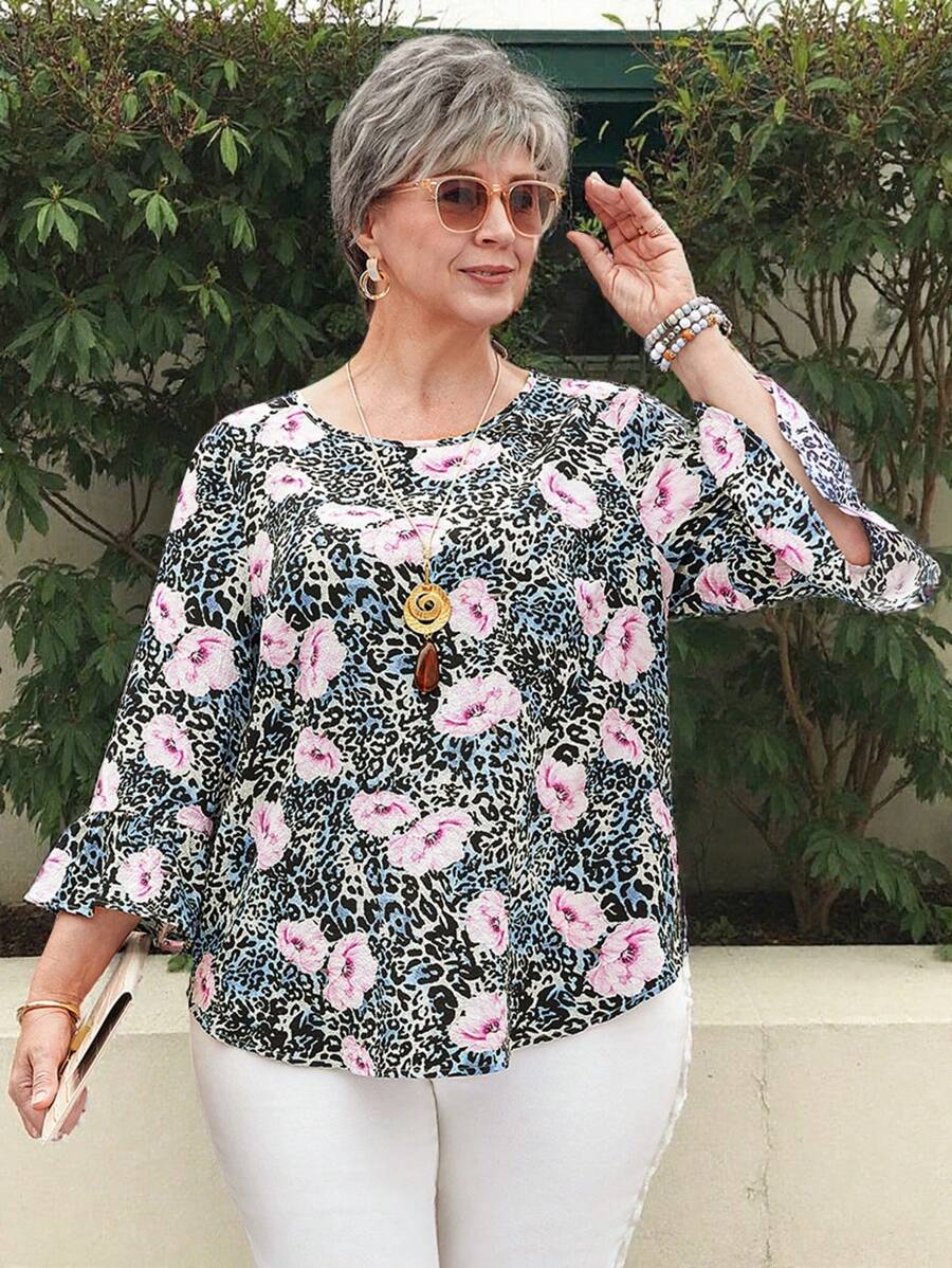 EMERY ROSE 大码春夏豹纹印花休闲日常简约风妈妈衬衫度假女装 - 彩色 - 查看 1