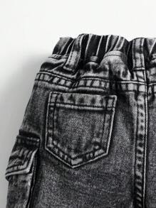 Pantalons en jean lavés pour garçons bébé, à poches cargo, avec taille élastique, décontractés et polyvalents, ourlet retroussé