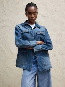 Maija Women's Casual Washed Ombre Denim Jacket For Spring,Cowgirl - Blue - View 6