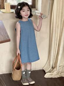 Dazy Kids 少女牛仔连衣裙，秋季度假装 - 藍色 - 查看 4