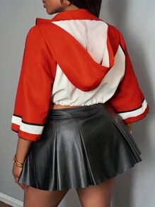 Slaydiva 女式纯色拼布前拉链休闲连帽夹克 - 彩色 - 查看 3