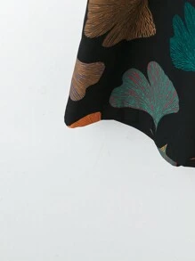 EMERY ROSE Plus Size Women Valentine's Day Woven Contrast Color Ginkgo Leaf Print Regular Spring/Summer Resort Wide Leg Pants Cooling Stress Relief Evening Long Gown Elegant Fashion Women Lounge Summer For Women St. Patrick's Day Rave Festival Spring Break St. Patrick's Boho Fall Cloth For Women - Multicolor - View 3