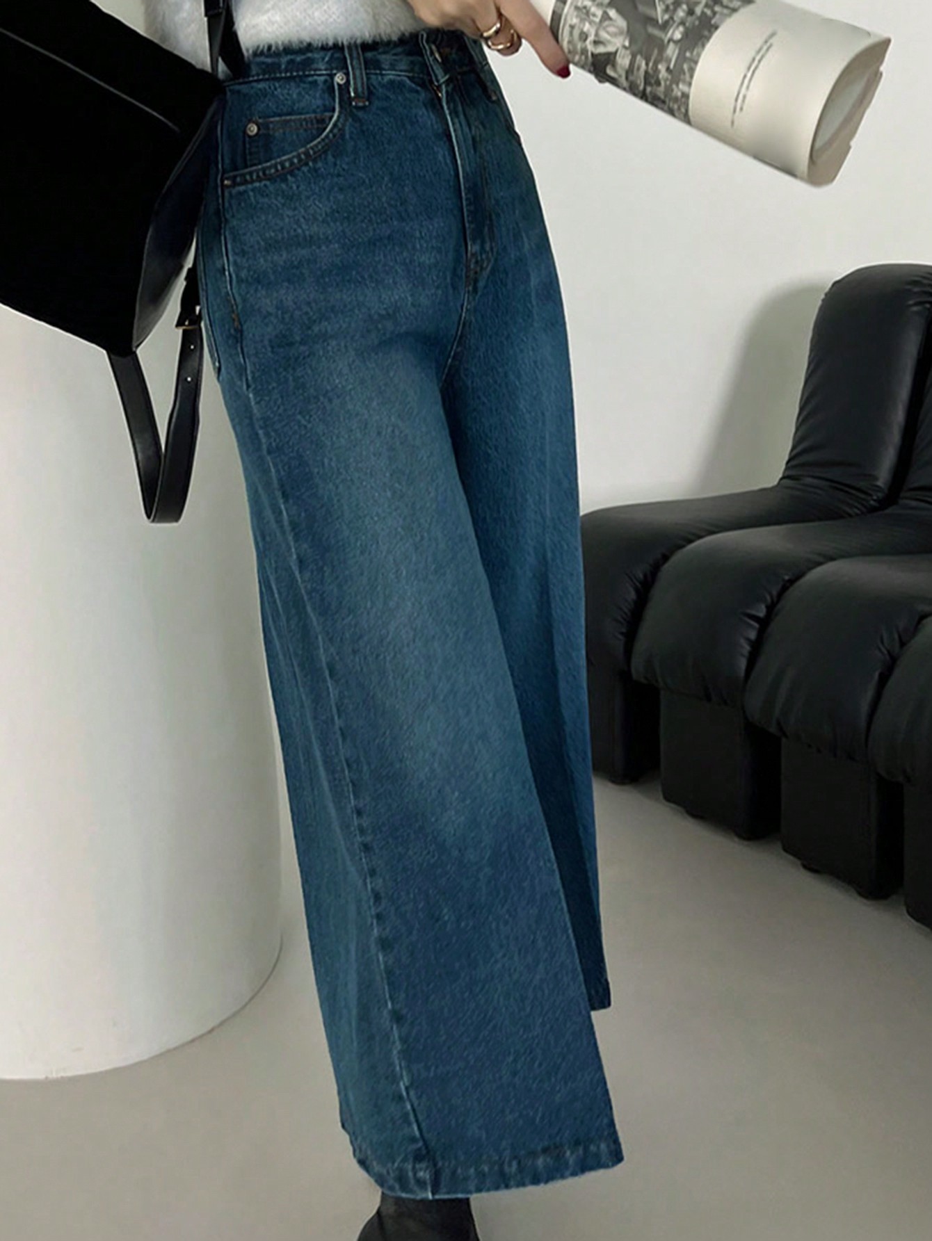 DAZY سراويل جينز نسائية فضفاضة واسعة الساق بطول 7/...