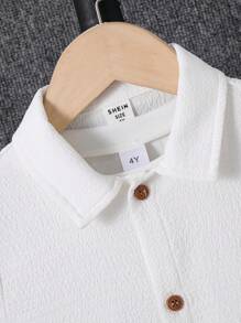 SHEIN 2pcs Young Boys White School Style Short Sleeve Polo Shirt And Pants Set,Summer Matching Outfit For Family Vacation,Holiday,Casual Fashion Daily Wear - White - View 4