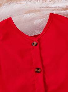 2pcs/Set Young Girl Red Bow Rhinestone Cap Sleeve Vest Top & Shorts Set, Cute Refreshing Summer Outfit - Red - View 6