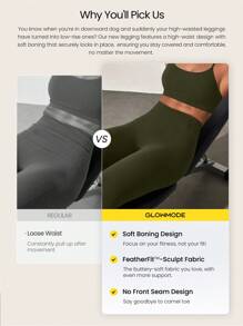 GLOWMODE Leggings con fajín y bolsillos laterales FeatherFit™-Sculpt de 24 pulgadas, con ajuste ceñido y antideslizante, control de abdomen, adecuado para entrenamiento, ejercicio y gimnasia de impacto medio - Verde militar - Ver 4