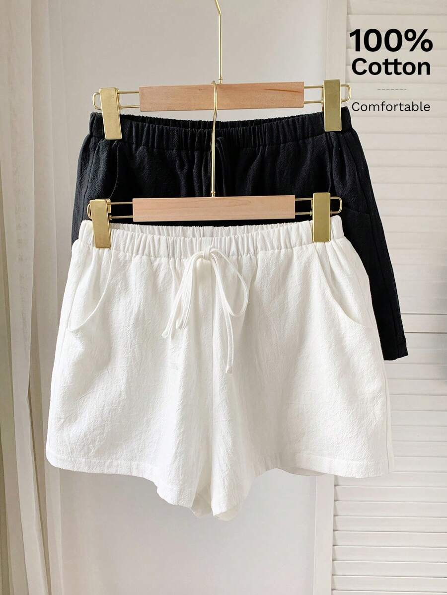 Comfortcana 女士夏季亚麻短裤黑白两件套