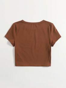 SHEIN EZwear Marled Knit Solid Tee - Coffee Brown - View 2