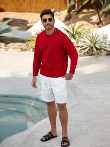 Manfinity Mode Women's Solid Color Round Neck Long Sleeve Casual Blouse - Red - View 4