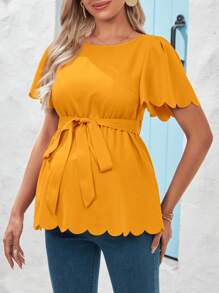 SHEIN Casual Maternity Top With Flared Short Sleeves And Ruffle Hem - Ginger - View 5