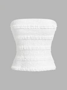 SHEIN Essnce Top tubo ajustado con pliegues de unicolor para mujer, uso diario casual - Blanco - Ver 1
