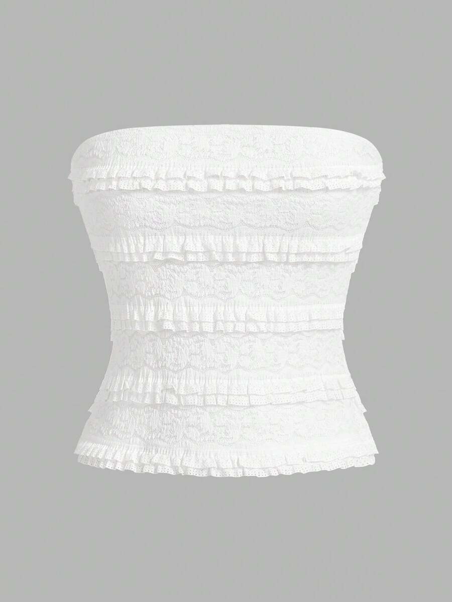 SHEIN Essnce Top tubo ajustado con pliegues de unicolor para mujer, uso diario casual - Blanco - Ver 1