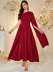 Modelyn Vestido de fiesta elegante y de lujo para mujer con mangas farol asimétricas - Rojo - Ver 5