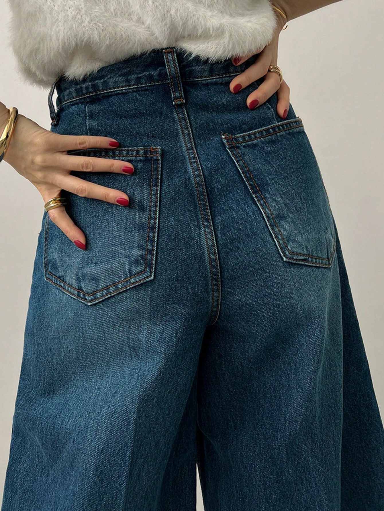 DAZY سراويل جينز نسائية فضفاضة واسعة الساق بطول 7/...