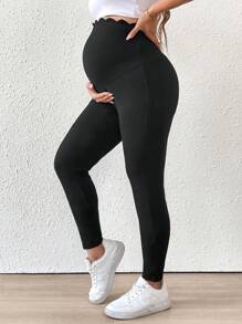 SHEIN Mallas de maternidad de cintura alta ajustable - Negro - Ver 6