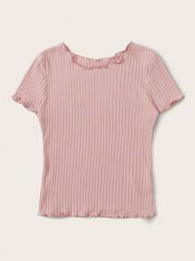 SHEIN EZwear 生菜邊羅紋針織t恤 - 藕粉色 - 查看 5