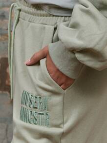 MUSERA Wide Leg Drawstring Waist Embroidery Detail Tracksuit Bottoms Vacation Summer Sexy - Green - View 5