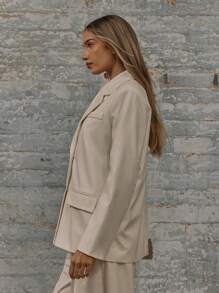 MUSERA Oversized Double Breasted Pocket Detail Button Blazer Elegant Business Casual Summer Spring Vacation Graduation Prom Wedding Guest Birthday Vacation - Apricot - View 2
