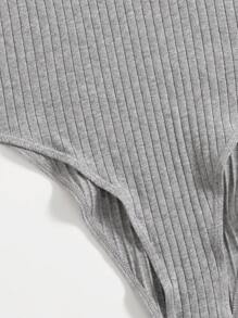 SHEIN EZwear Mock-neck Rib-knit Bodysuit - Light Grey - View 5