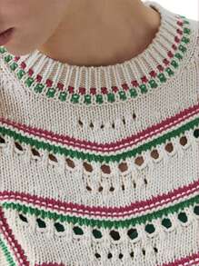 INAWLY Women's Comfortable & Elegant Striped Crew Neck Pullover Sweater, Spring & Summer