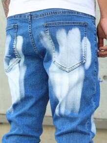 Manfinity EMRG Men's Casual Washed Ripped Slim-Fit Denim Jeans - Medium Wash - View 7