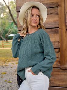 LanaWest Pull tricoté à col rond, manches raglan et manches longues pour femmes, automne/hiver