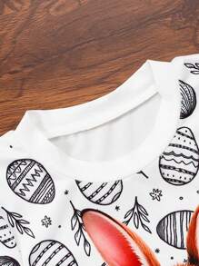 SHEIN Tween Boy Casual Easter Rabbit Print Crew Neck T-Shirt, Sibling Outfits Matching Outfits (Pieces Sold Separately), For Gift - White - View 6