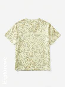 SHEIN 男童休闲字母印花圆领短袖 T 恤 - 卡其色 - 查看 2