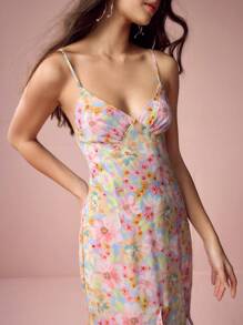 Enchnt Váy dây mảnh in hoa màu hồng lãng mạn dành cho nữ mùa xuân và mùa hè, váy suông thanh lịch ngọt ngào gợi cảm, phù hợp cho mùa cưới, ngày lễ, kỳ nghỉ, mùa hẹn hò và tốt nghiệp ngọt ngào, trang phục mùa hè dành cho nữ, váy thanh lịch - Nhiều màu - Xem 3