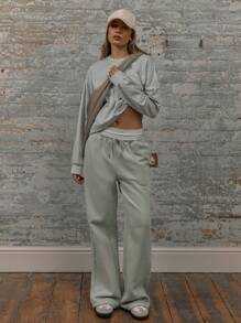 MUSERA Low Rise Drawstring Wide Leg Joggers With High Rise Elasticated Slogan Waistband Vacation Summer Sexy Holiday Casual - Green - View 1