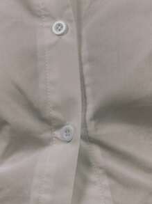 MUSERA Tailored Cropped Button Up Long Cuff Cinch Waist Collared Shirt Vacation Spring Summer - White - View 6