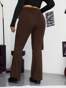 SHEIN EZwear Plus High Waist Black Flare Leg Pants - Brown - View 2