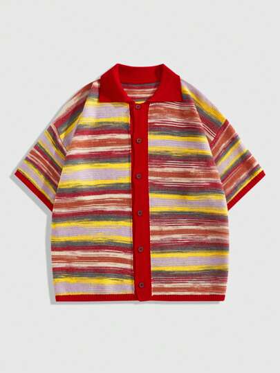 Street Life Men's Casual Contrast Stripe Short Sleeve Knit Top, Vacation